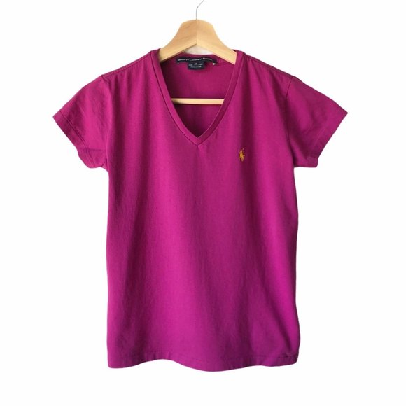 2 Ralph Lauren Sport V-Neck T-Shirt Purple Navy XS - Picture 2 of 12